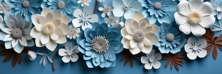 Paper Flowers On Blue Background , Banner Image For Website, Background, Desktop Wallpaper
