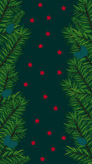 Christmas and new year vertical background, fir branches on turquoise color vector illustration