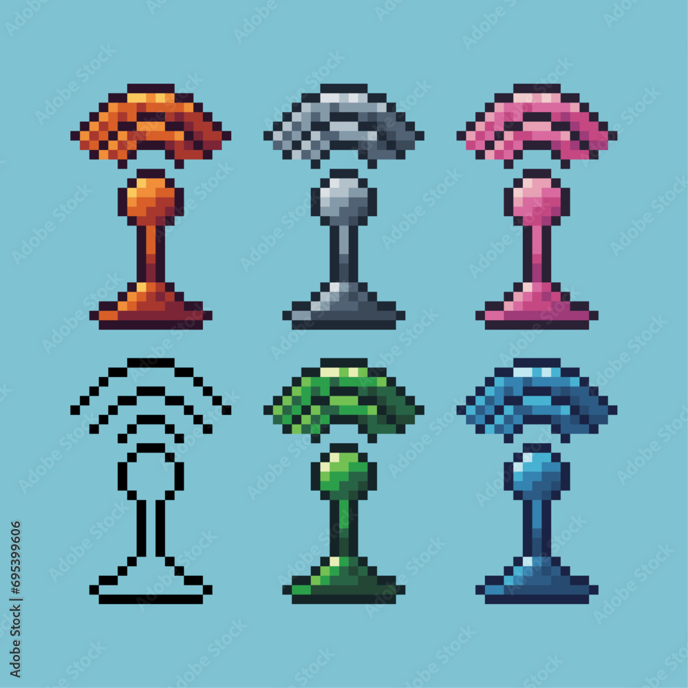 Fototapete pixel art sets of wifi router icon with variation color item asset.connection icon on pixelated styl