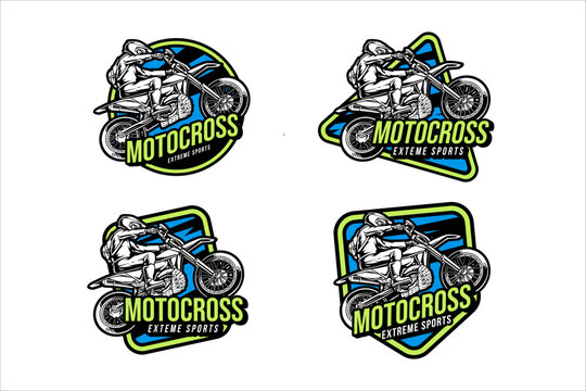 super moto standing badge logo design set collection for sport and adventure