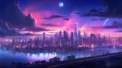 Fotobehang panorama of the skyline of the city of shanghai at night © Iman