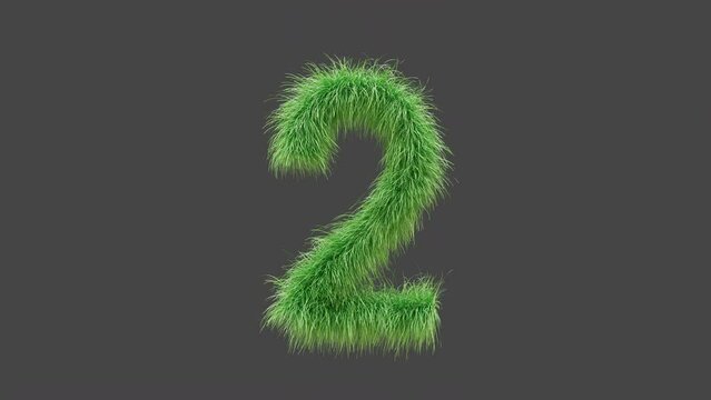 3D animation green grass number 2, isolated beautiful green grass blowing in the wind, 3D rendering