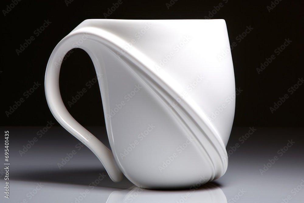 Aufkleber a white cup sitting on top of a table next to a black background with a reflection of the cup on the