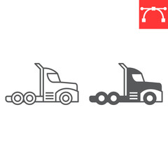 Big truck line and glyph icon, transportation and vehicle, semi truck vector icon, vector graphics, editable stroke outline sign, eps 10.