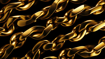 Arrière-plan avec chaînes en or, maille dorée sur fond noir. Or, bijou, métal. Pour conception et création graphique. - obrazy, fototapety, plakaty