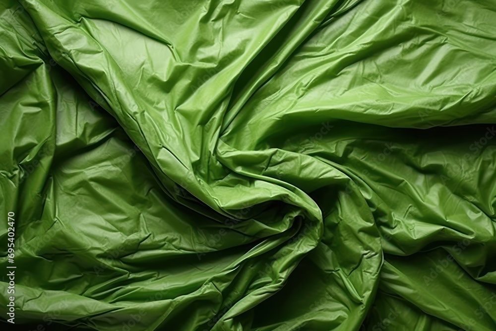 Poster a close up of a green cloth with a lot of wrinkled up material in the bottom corner of the image and