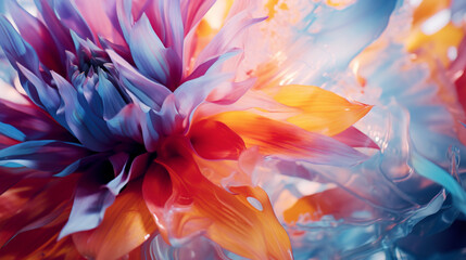 Close-up abstract image capturing the play of vibrant petals, forming a kaleidoscope of color and movement.