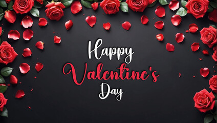 happy valentines day banner background with rose flower petles