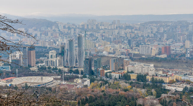 Mikheil Meskhi Stadium, Vake and Saburtalo districts of Tbilisi, Georgia scenic view from Turtle Lake (Kus Tba) 