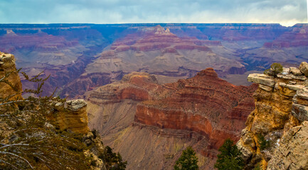 Panoramic view of the river valley and red rocks. Grand Canyon National Park with Colorado river in Arizona, USA