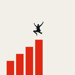 Business success and growth vector concept. Symbol of victory, joy, making profit from investment. Minimal illustration