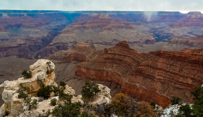 Panoramic view of the river valley and red rocks. Grand Canyon National Park with Colorado river in...