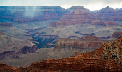 Panoramic view of the river valley and red rocks. Grand Canyon National Park with Colorado river in...