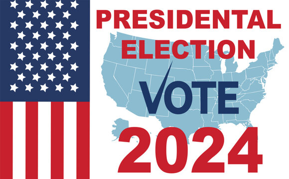 Banner with American colors design and typography Presidential Elections 2024. Vote day, November 5. Election USA 2024