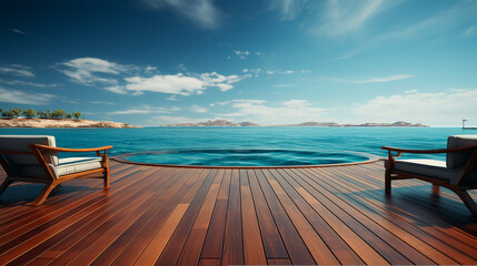 deck of a super yatch looking out to sea, AI Generative.