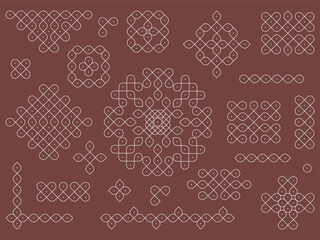 Indian Traditional and Cultural Kolam design vector, set of home decor patterns.