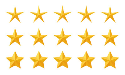 Five 3d star review icon. Customer satisfaction feedback vector