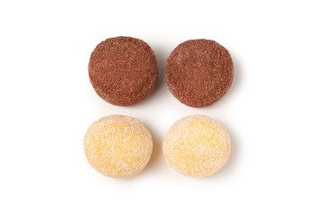 Japanese rice cake MOCHI top view isolated on white background