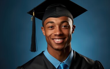 smiling African American graduate man in a cap and gown