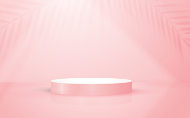 Product scene with leaf shadow pastel pink background for cosmetic product presentation mockup show