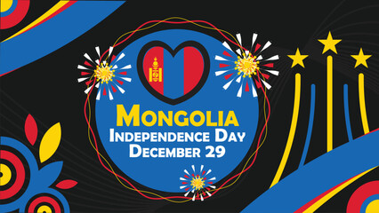 Mongolia Independence Day  vector banner design with geometric shapes and vibrant colors on a horizontal background. Happy Mongolia Independence Day modern minimal poster.