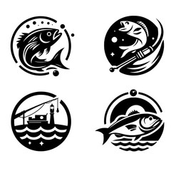 set of icon logo template fishing fish