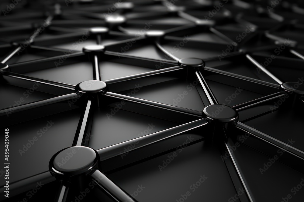 Poster  a black and white photo of an array of circles and hexagons that appear to be interlocked to form a hexagonic structure or hexagonic structure.