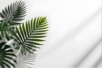 Tropical leaves natural shadow overlay on white texture background, for overlay on product presentation, backdrop and mockup, summer seasonal concept
