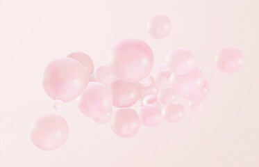 image of many beautiful transparent balls overlapping, abstract background of pretty bubbles in pale pink