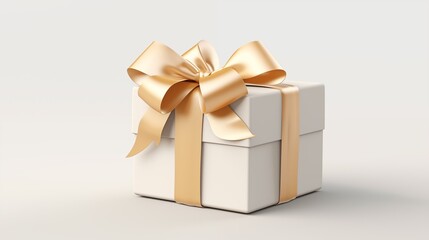Obraz premium A Beautiful White Gift Box With a Shiny Gold Bow