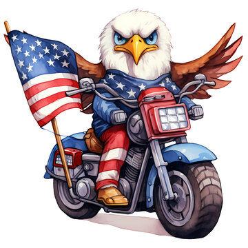 Cute Bald Eagle American Motorcycle Clipart Illustration