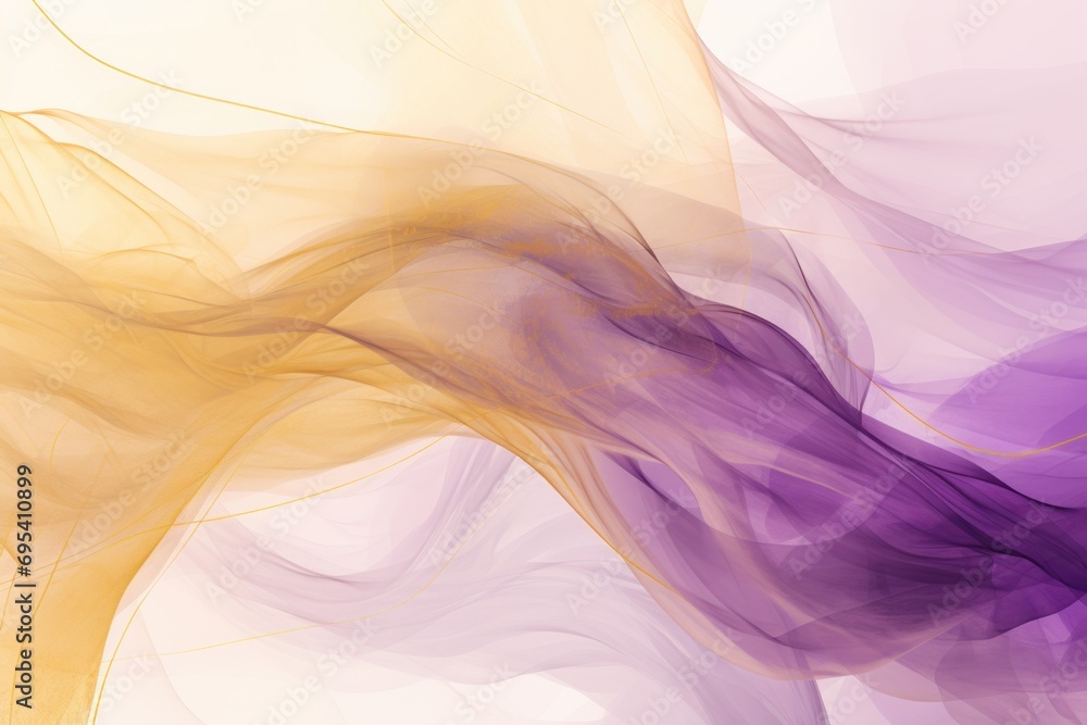 Poster a blurry image of a purple, yellow and orange wave on a white background with space for the text on 