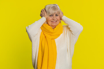 Sad senior old woman feeling hopelessness loneliness, nervous breakdown, loses becoming surprised...