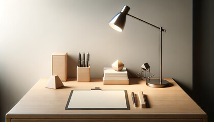 A neatly organized desk with a simple stationery arrangement