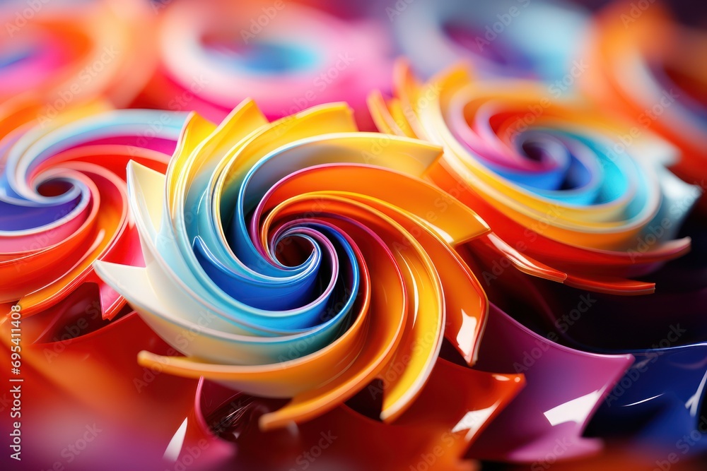 Aufkleber a group of multicolored swirls on top of each other on a purple surface with a black background and 