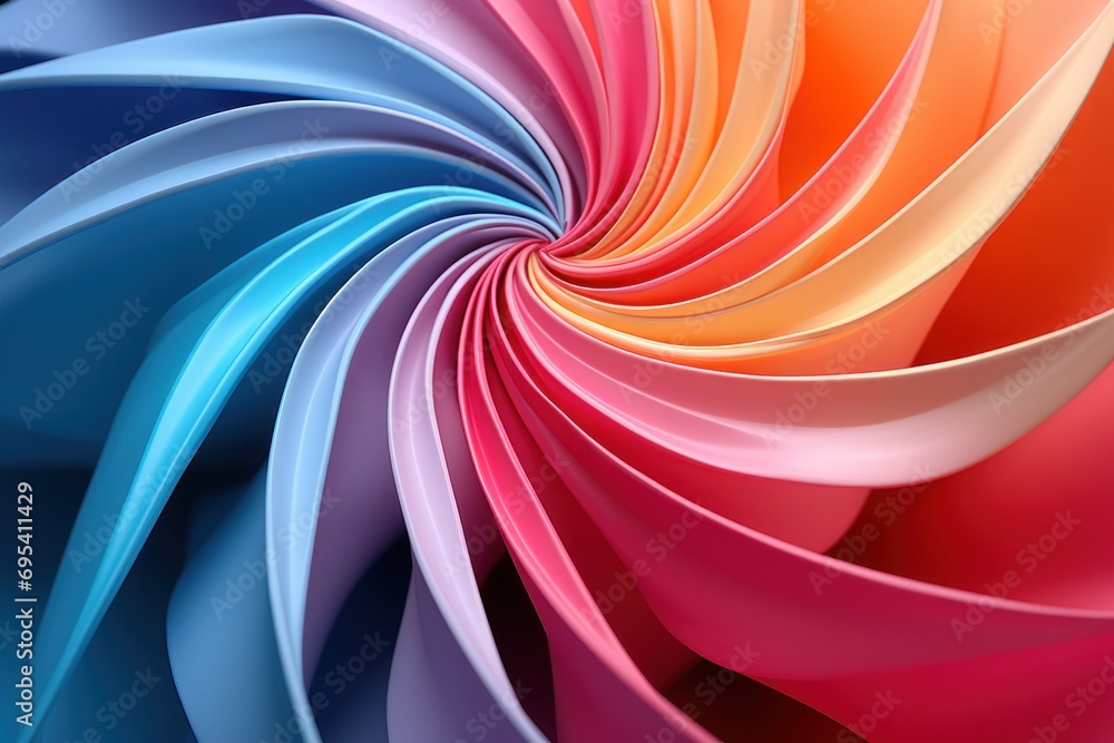 Poster a close up of a multicolored object with a spiral design in the middle of the image, with a red, ora