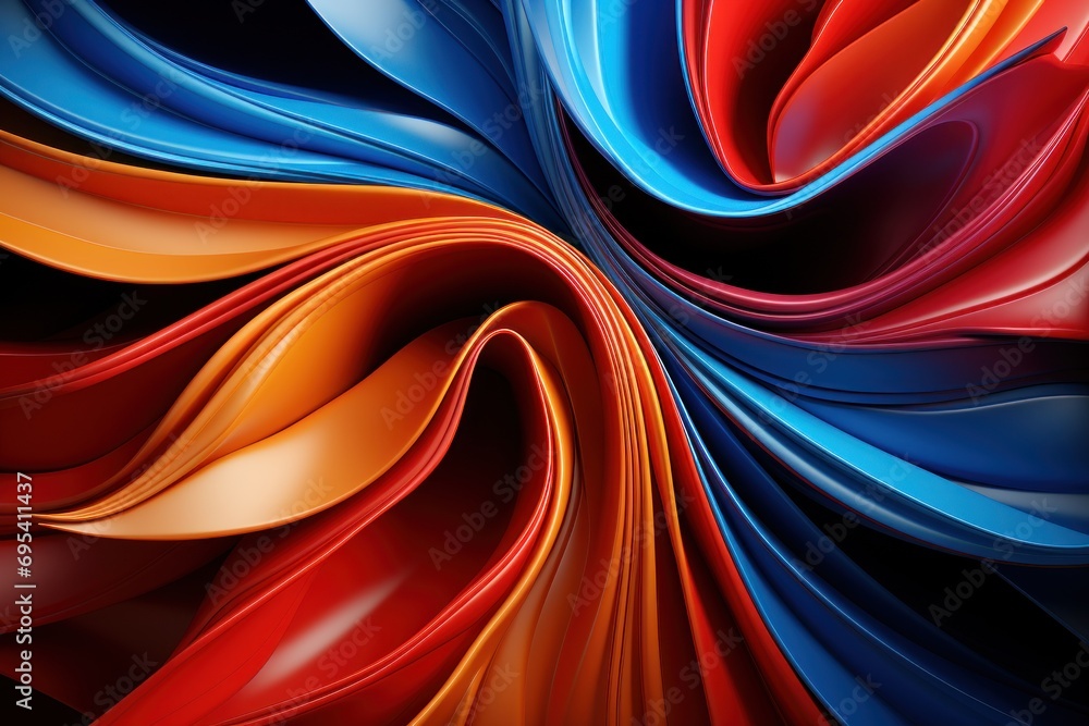 Poster a close up of a red, orange, and blue background with a spiral design on the bottom of the image and