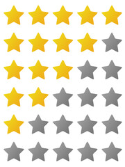 Five stars icon with yellow gradation and grey gradation for web app or mobile app