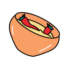 Soup of food colorful set. In this artwork, design aesthetics merge effortlessly with the creamy richness of cheese soup, creating a visual feast that's hard to resist. Vector illustration.