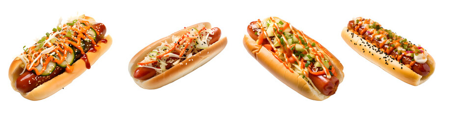 Hotdog isolated on a transparent PNG background, white background, fastfood, Generative Ai