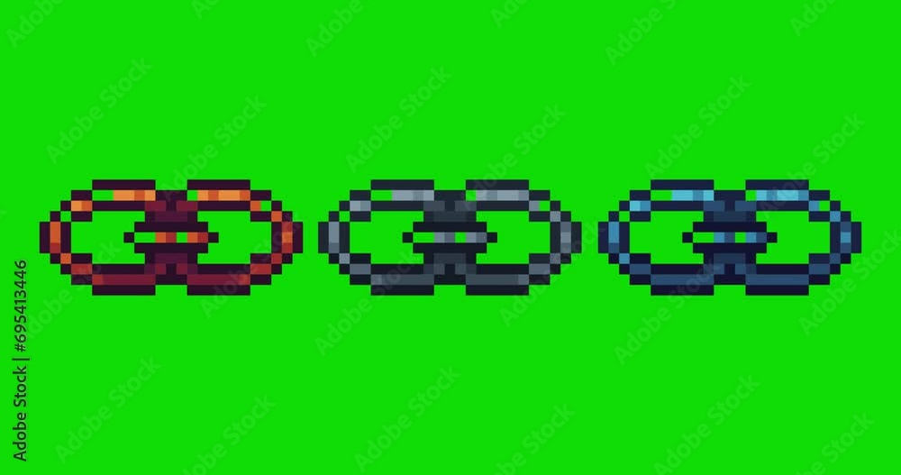 Poster green screen of chain, chain linked icon bits pixel slowly appeared and dissappeared. simple animati