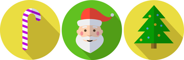 Vector Christmas icons with Santa Claus on a white background. EPS 10 illustration on a white background. Round yellow and green icons with Santa. Graphic design