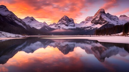 Fototapeta na wymiar Mountain lake at sunset, Banff National Park, Alberta, Canada