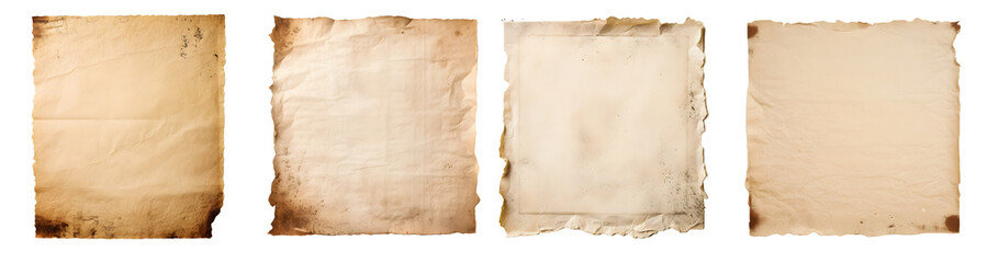 vintage paper isolated on a transparent PNG background, old paper, white background, Generative Ai