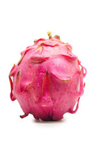 A dragon fruit with bright red flesh on white background