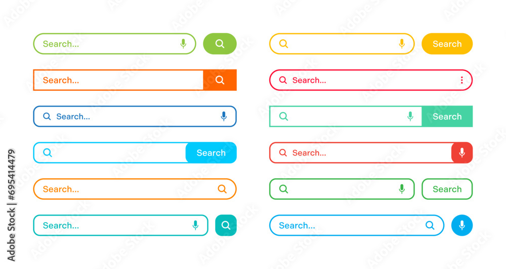 Poster colorful search bar templates. internet browser engine with search box, address bar and text field. 
