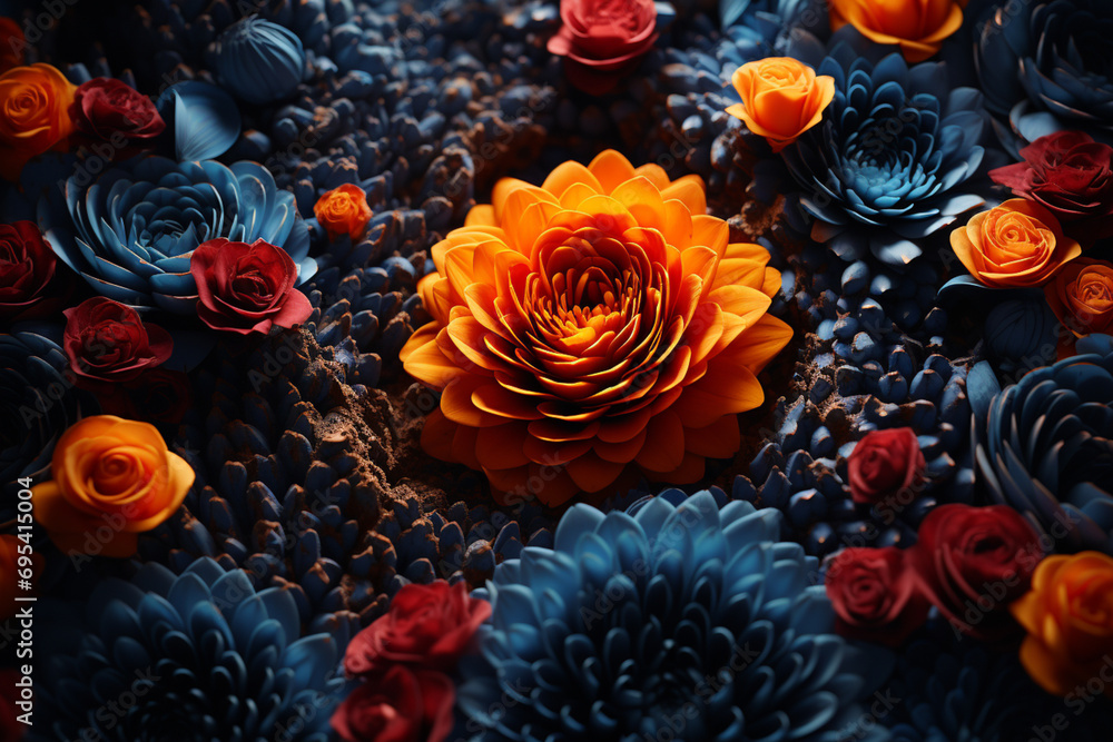 Aufkleber stylized fingerprint design over a background of bright, floral patterns.