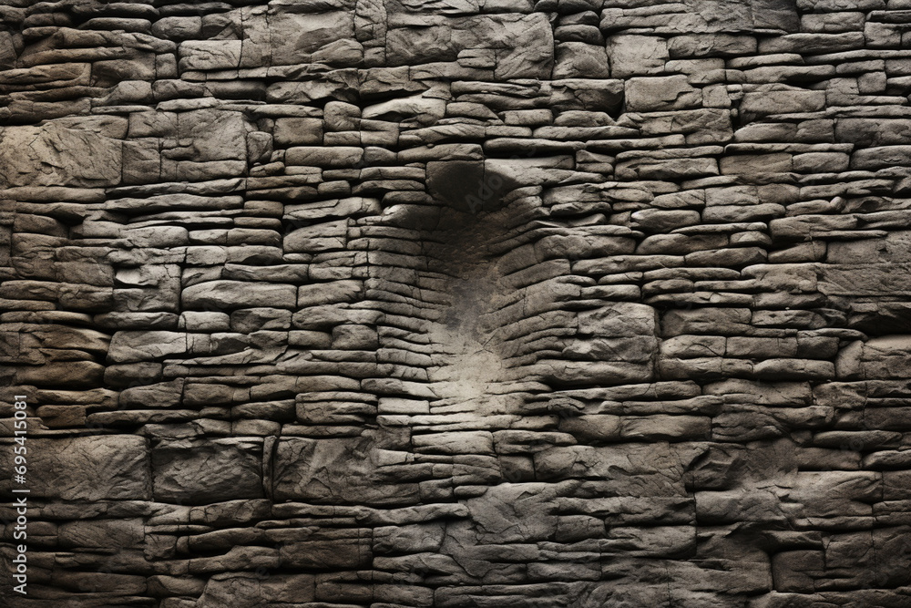 Poster minimalist fingerprint design over a background of ancient stone carvings.