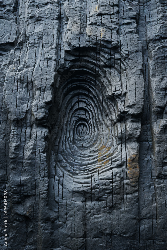 Poster Minimalist fingerprint design over a background of ancient stone carvings.