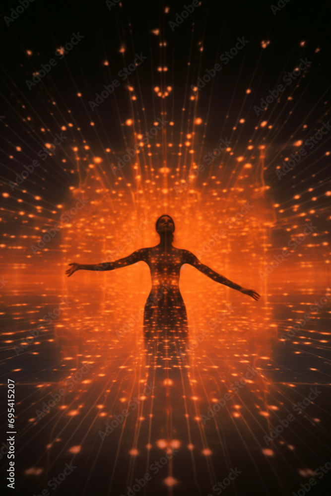 Poster A figure in a yoga pose with an abstract universe unfolding within.